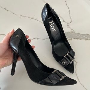 Christian Dior Vintage Buckle Pointy Toe Heels in Black 38